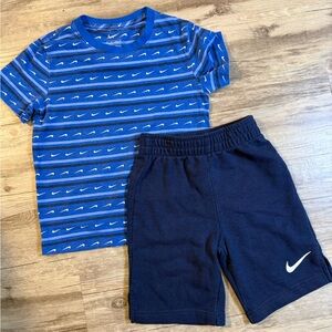 Nike Kids Matching Set – Blue Swoosh Tee & Navy Shorts (Size 6)